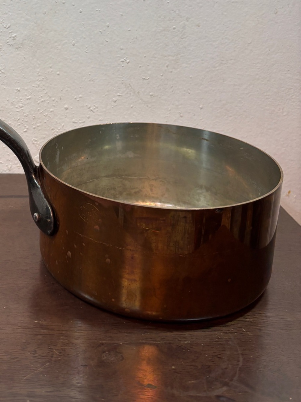 Heavy-Duty French Copper Saucepan with Long Cast Iron Handle